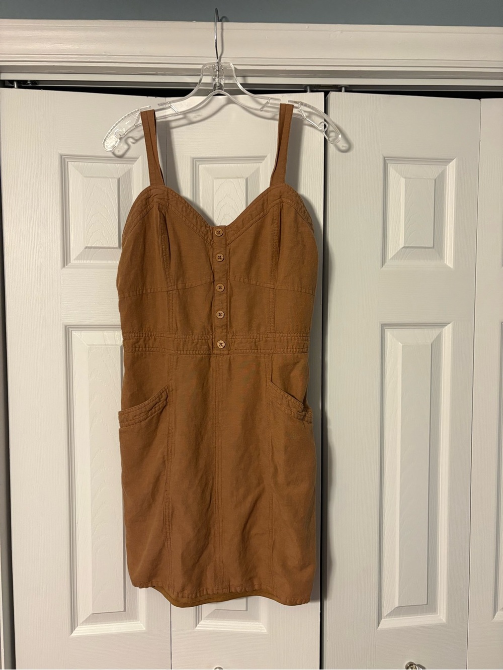 Japna Tan Button-Front Jumper Dress
